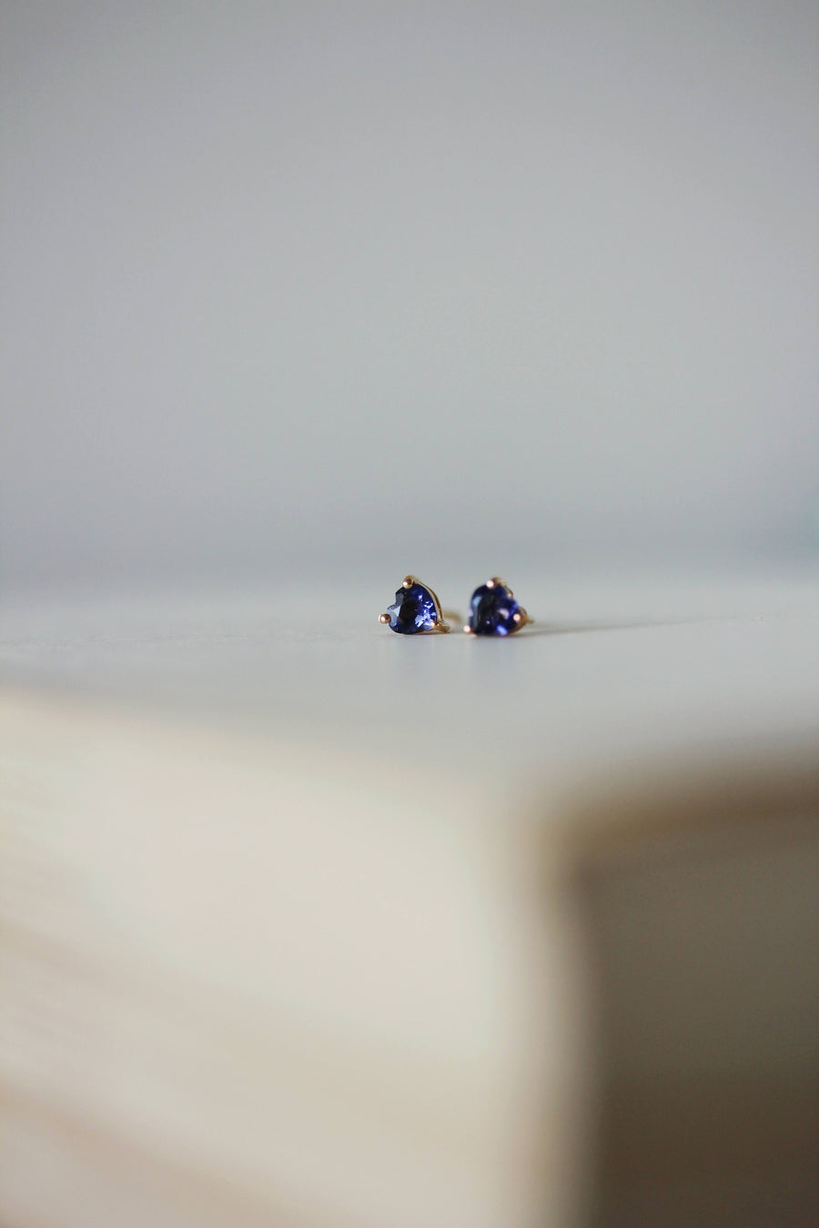 Tiny Iolite Heart Studs