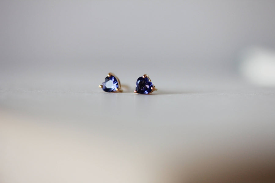 Tiny Iolite Heart Studs