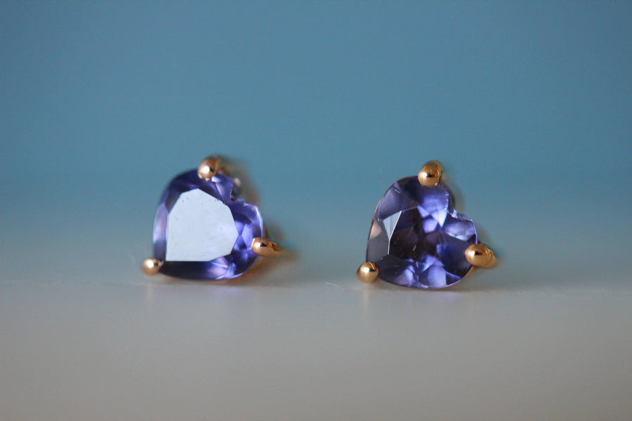 Tiny Iolite Heart Studs