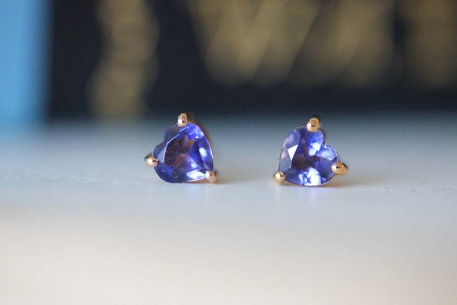 Tiny Iolite Heart Studs