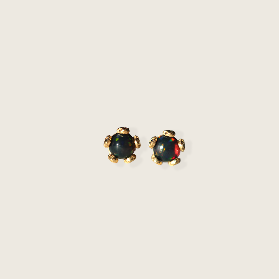 Tiny Black Opal Flower Studs