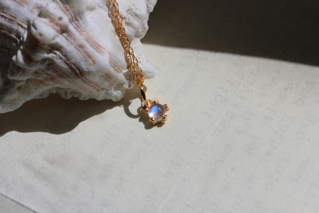 Tiny Moonstone Flower Necklace