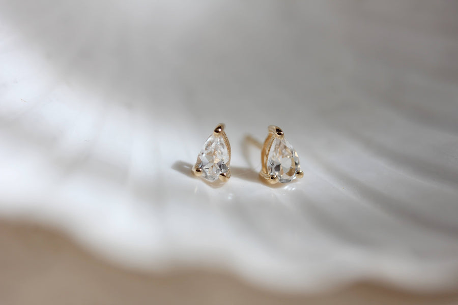 White Topaz Pear Studs