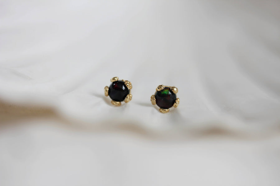 Tiny Black Opal Flower Studs