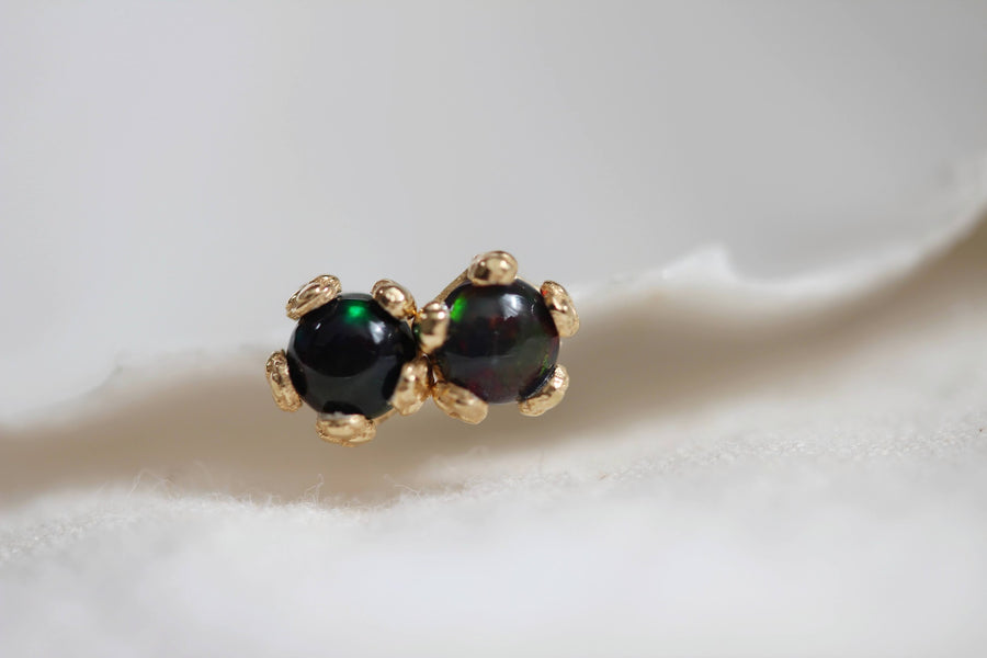 Tiny Black Opal Flower Studs