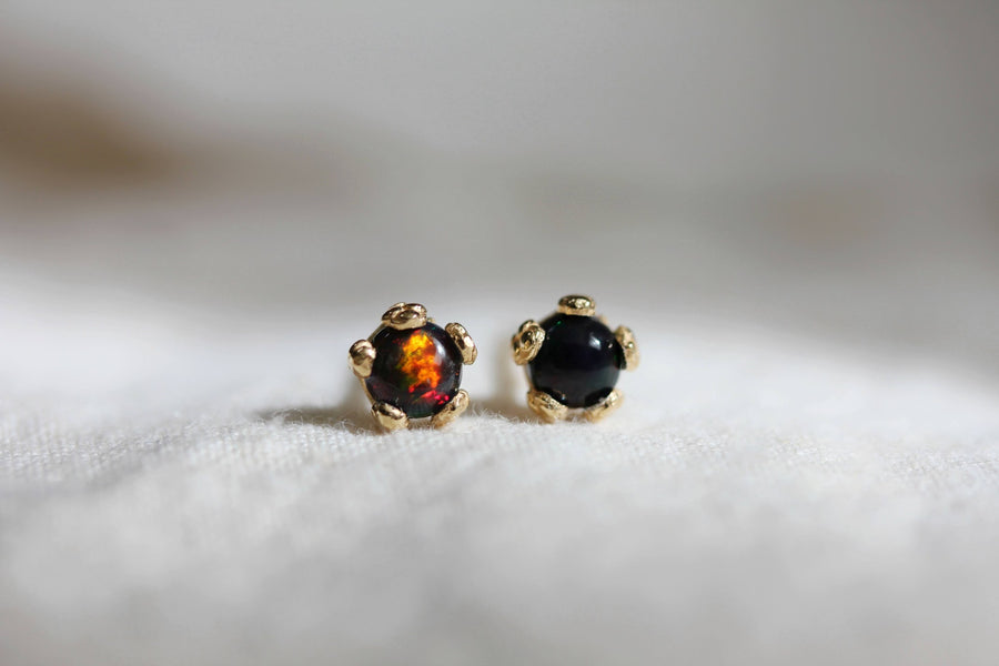 Tiny Black Opal Flower Studs