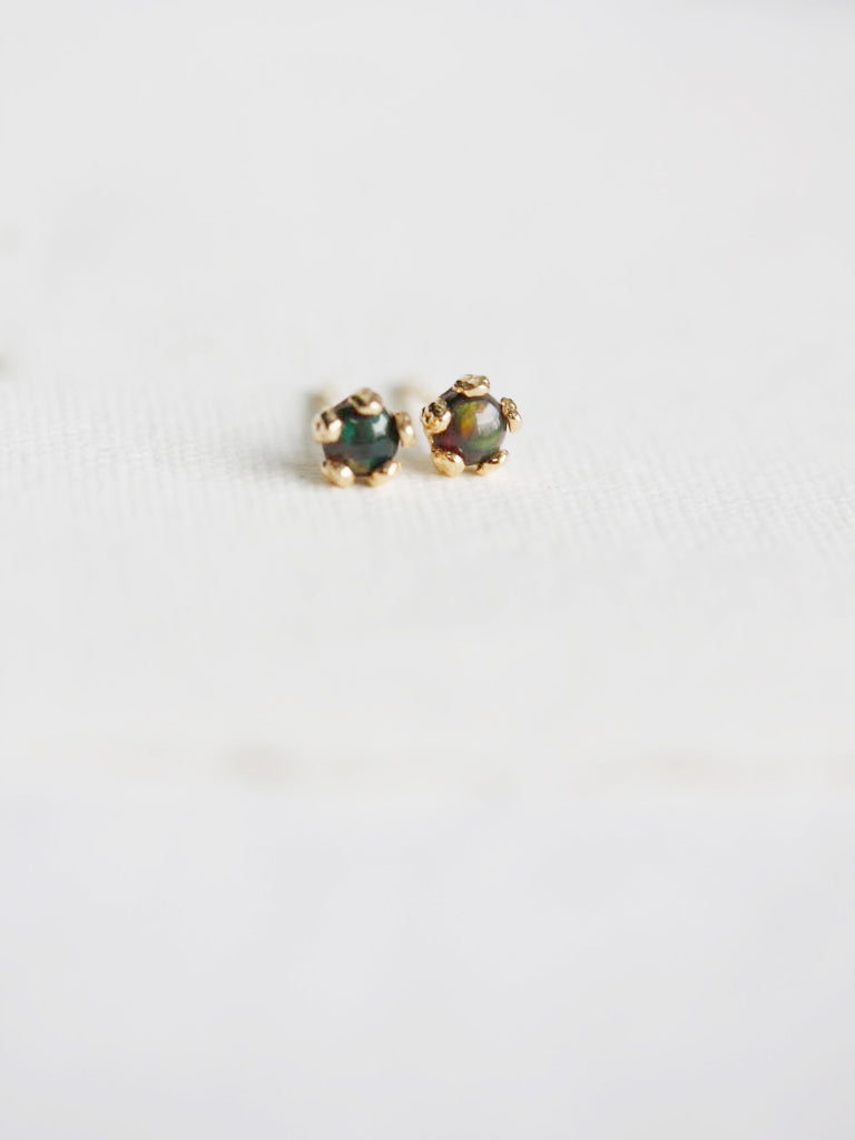 Tiny Black Opal Flower Studs