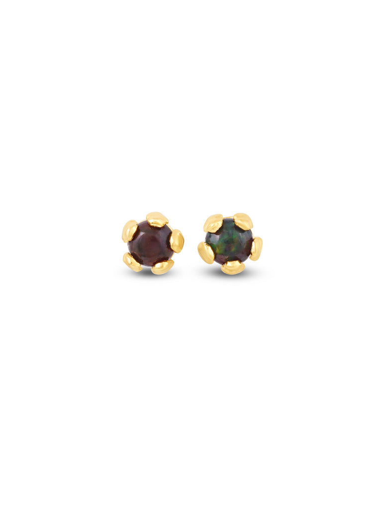 Tiny Black Opal Flower Studs