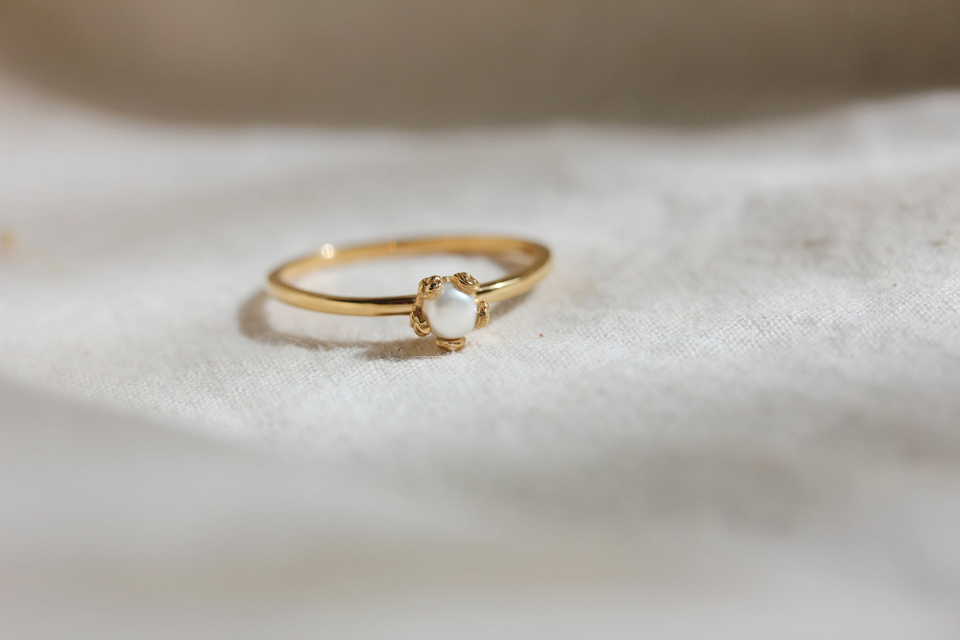Tiny Pearl Flower Ring โ Little Gold