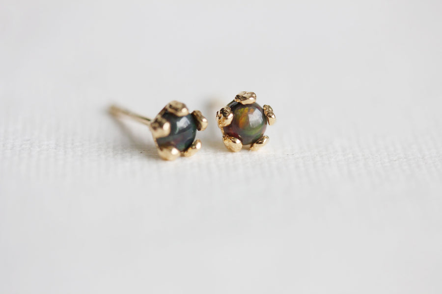 Tiny Black Opal Flower Studs