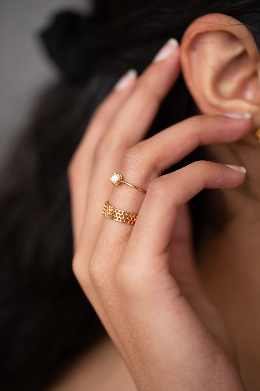 Tiny Pearl Flower Ring